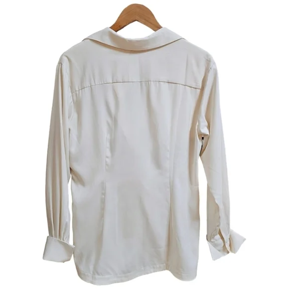 Byron Byron Lars Cream Twist Front Long Sleeve Satin Blouse Size 8 Classic - Picture 3 of 9